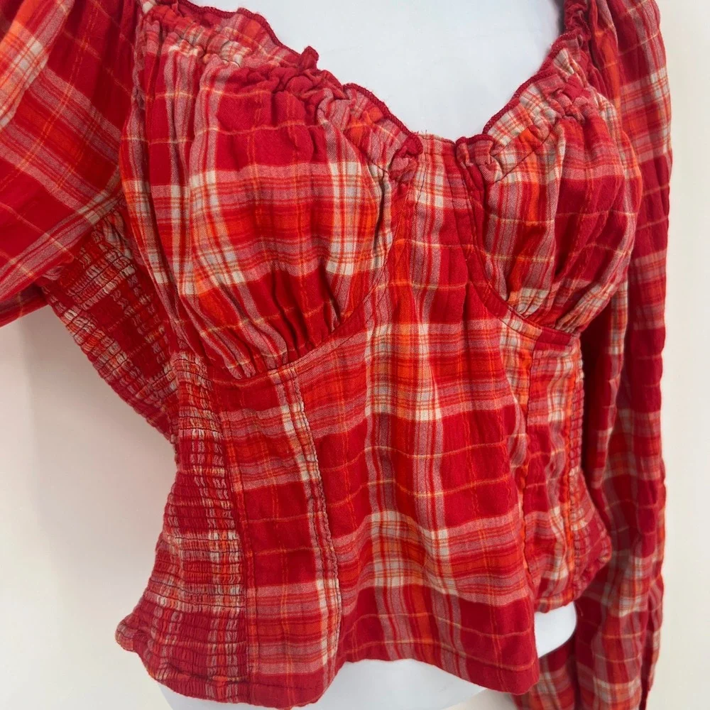 Free People Cherry Bomb Madrass Revolve Smocked Waist Puffed Sleeve Boho Cottage - Picture 3 of 7